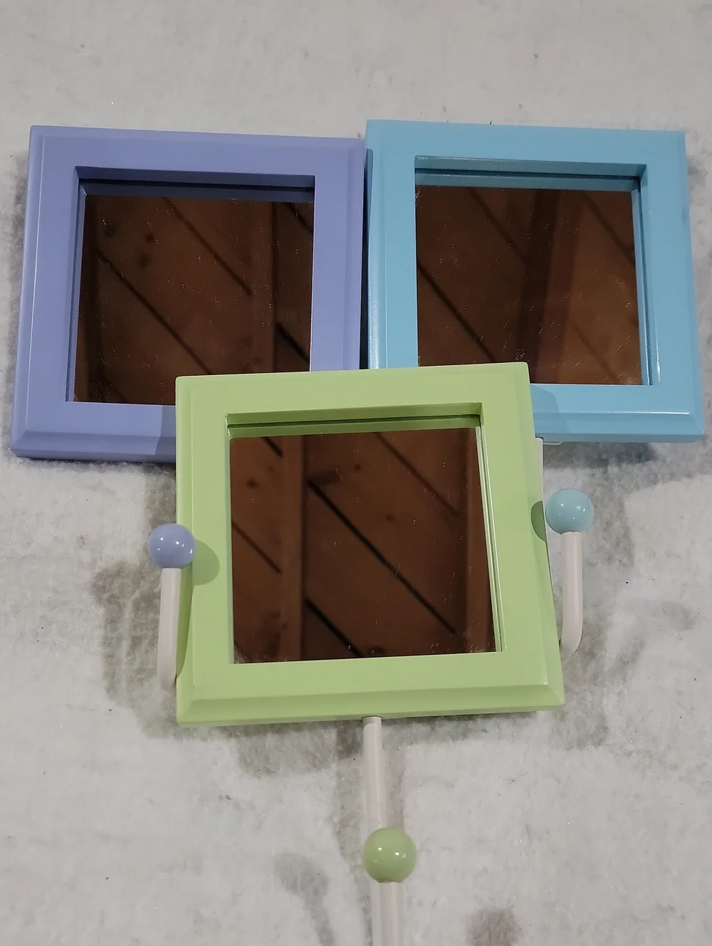 Pastel Square Wall Mirror Hooks - Green, Blue & Purple